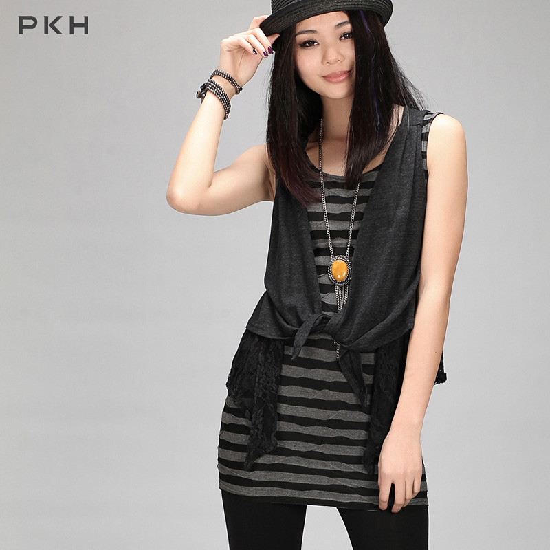 FREE SHIPPING Pkh 69 2013 patchwork lace irregular sweep thin knitted vest 130318