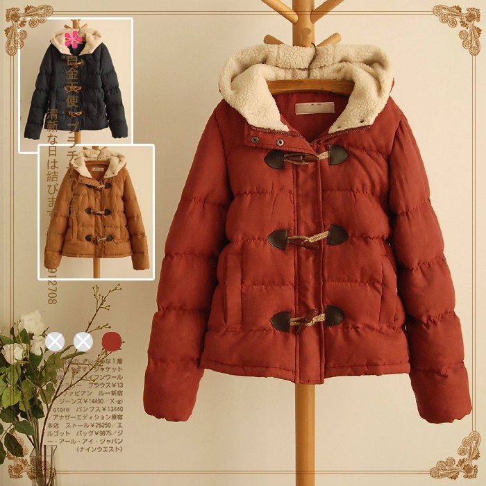 Free shipping Platier suede fabric horn button hooded thick wadded jacket outerwear autumn and winter women 9453