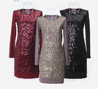 Free shipping plus size 2012 new arrival fashion  luxury paillette wool cashmere long-sleeve dress