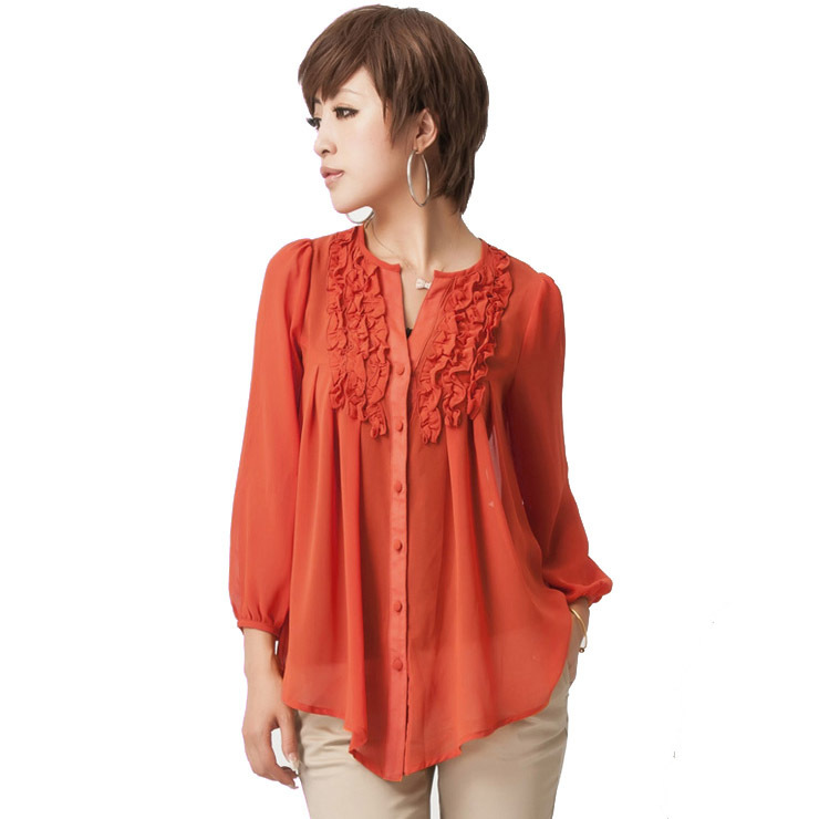 Free shipping Plus size  2012 summer OL  shirt / fashion chiffon shirt L XL 2XL 3XL 4XL