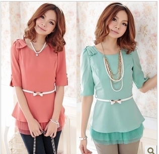 Free Shipping Plus size blouses for women 2013,fashion top Blouses O-neck Half Sleeve  L XL XXL 3xl