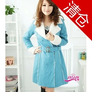 Free shipping Plus size clothing autumn 2012 slim moben double breasted leather goatswool trench outerwear spring and autumn