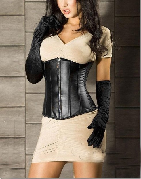 Free Shipping! Plus Size Fashionable  Sexy Leather Zipper Front Underbust Corset