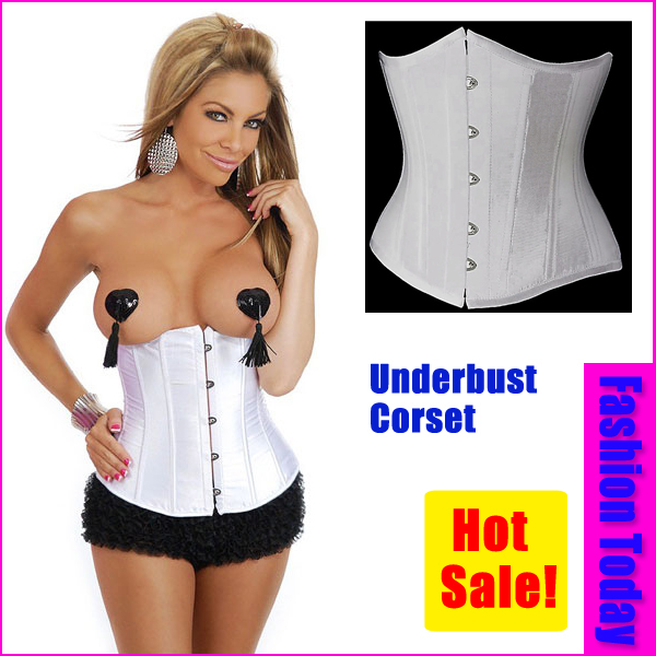 Free shipping!! Plus Size Goth Underbust Cupless Waist Training Corset Bustier Top 4027White S M L XL 2XL 3XL 4XL 5XL 6XL