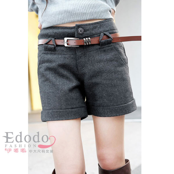 Free shipping plus size high waist shorts women woolen autumn winter black grey XL-XXXXL