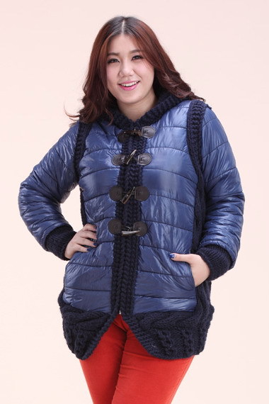 Free shipping plus size knit coat ladies2013 fashion wiht hooded long sleeve horn button coat  kakhi blue L-XXXL