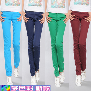 Free shipping Plus size pencil pants elastic jeans female casual sports candy multicolour skinny pants