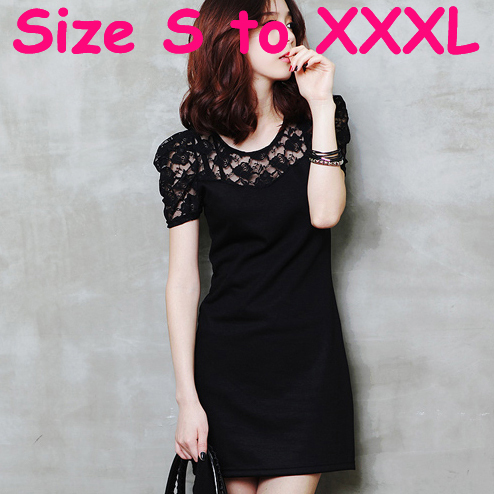 Free shipping plus size S to XXXL short lace patchwork sleeve fashion new arrival dress - CAD542