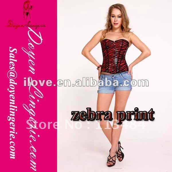 Free Shipping!Plus Size Strapless Overbust Zebra Striped Sex Women Photo Corset With T-thong