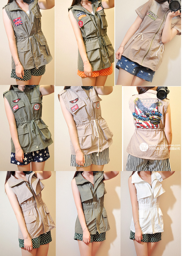 Free Shipping, Plus size summer long design women's vest Army Green vest military tooling vest outerwear