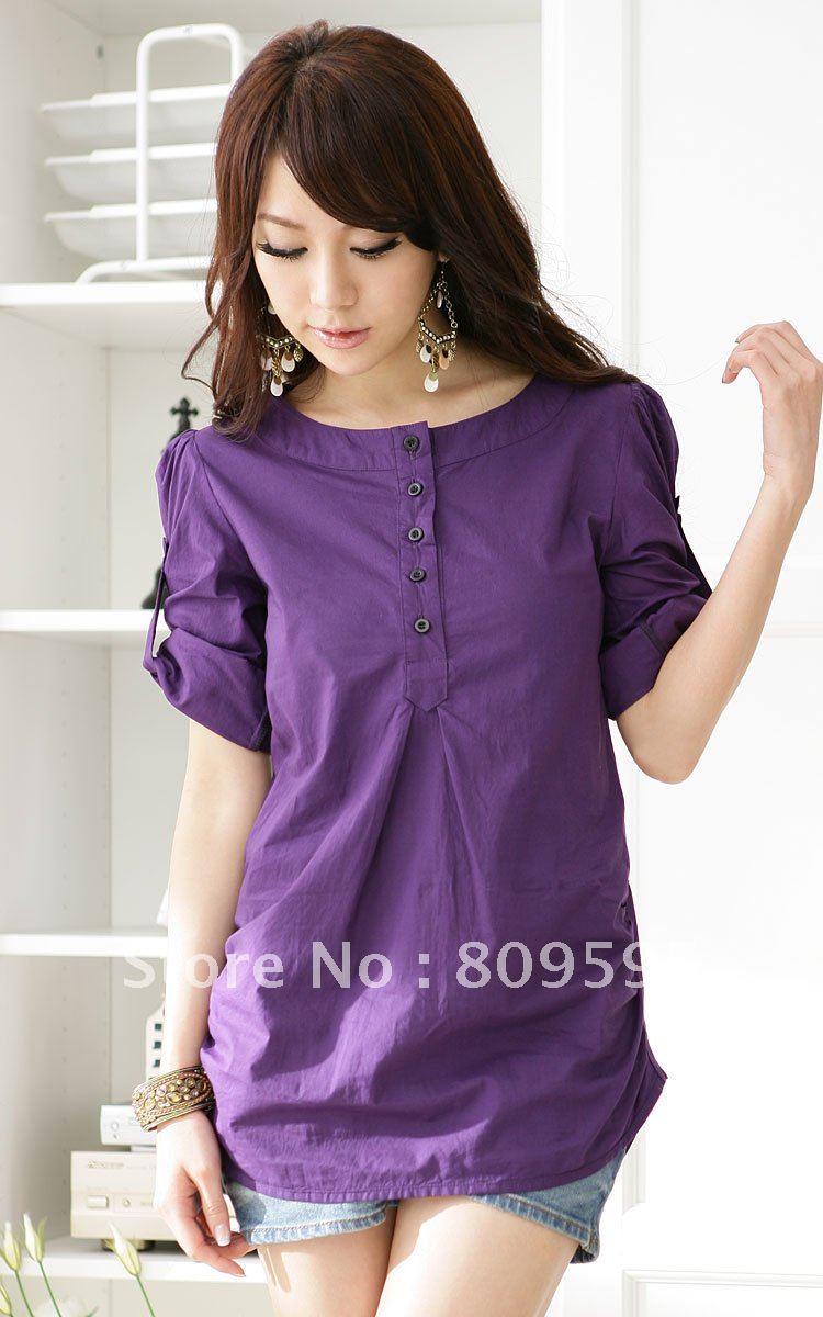 Free shipping , Plus size Women ladies Leisure brief three quarter sleeve shirt / blouses