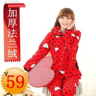 Free Shipping, Plus size women's flannel coral fleece sleep set thickening thermal lounge sleepwear