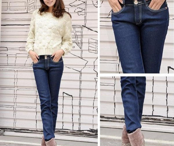 Free shipping Plus velvet jeans thickening pencil pants in high waist skinny pants boot cut women jeans plus size trousers