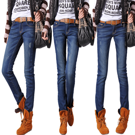 free shipping  Plus velvet thickening slim boots trousers pencil jeans female trousers winter