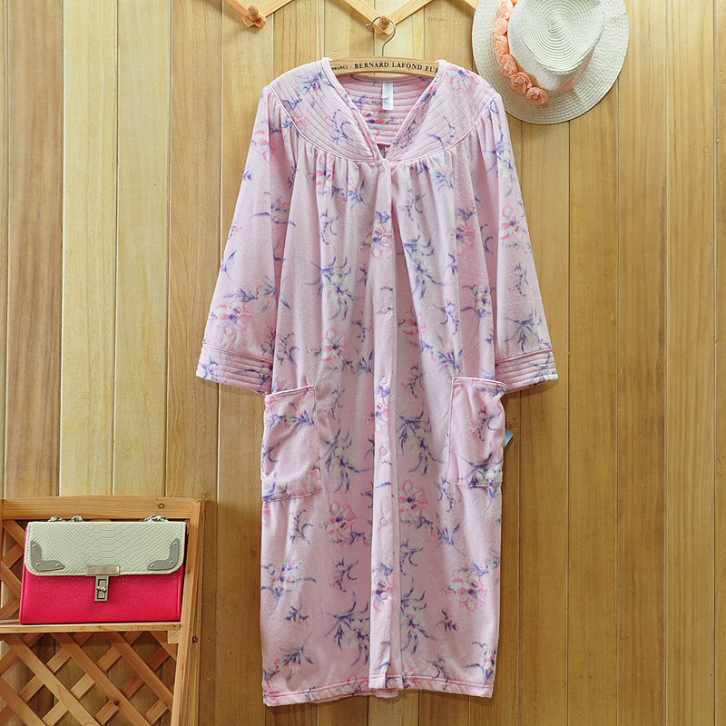 Free shipping! Polar fleece fabric sleepwear nightgown loose plus size mm full dress tr