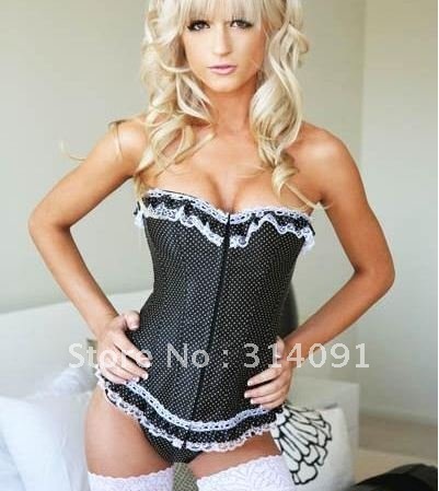 Free shipping!! Polka Dot Corset with White Lace Ruffles Sexy lingerie wholesale retail ladies sexy corset 8134