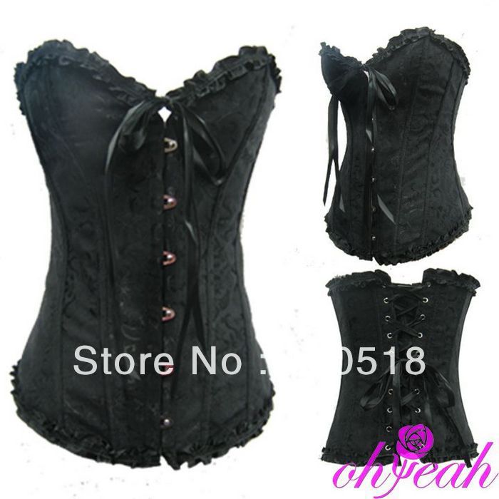 Free Shipping Popular Brocade Black Lace Up Sexy Basque Bustier Slimming Lady Corset Underwear A25501