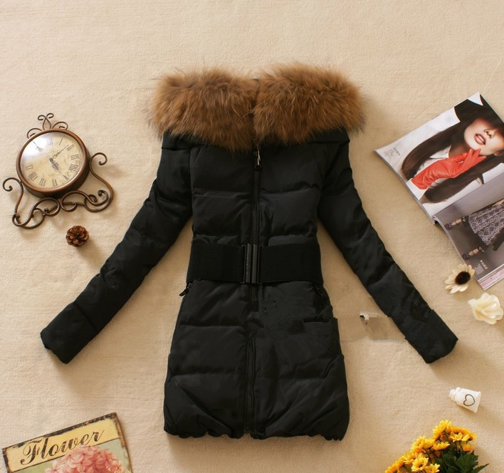 free shipping pretty fashion women winter warm fur collar mid long zipper down parkas 5colors