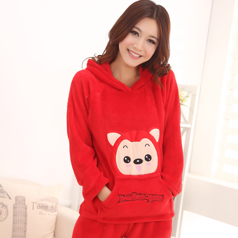 Free Shipping Princess autumn and winter cartoon coral fleece women's sleepwear thickening long-sleeve with a hood lounge set