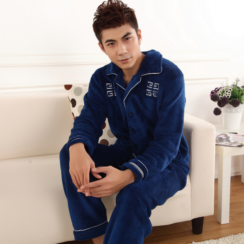 Free Shipping Princess autumn and winter solid color male coral fleece sleepwear long-sleeve thickening plus size lounge set