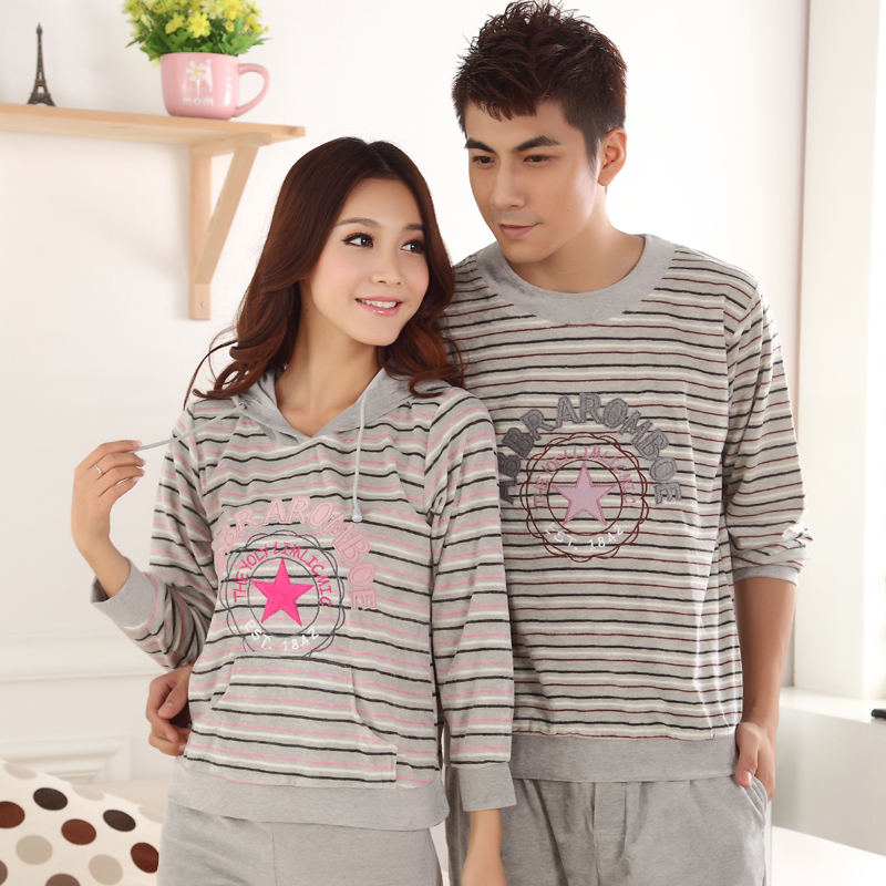 Free Shipping Princess autumn and winter stripe velvet lovers sleepwear thickening long-sleeve male women's lounge set