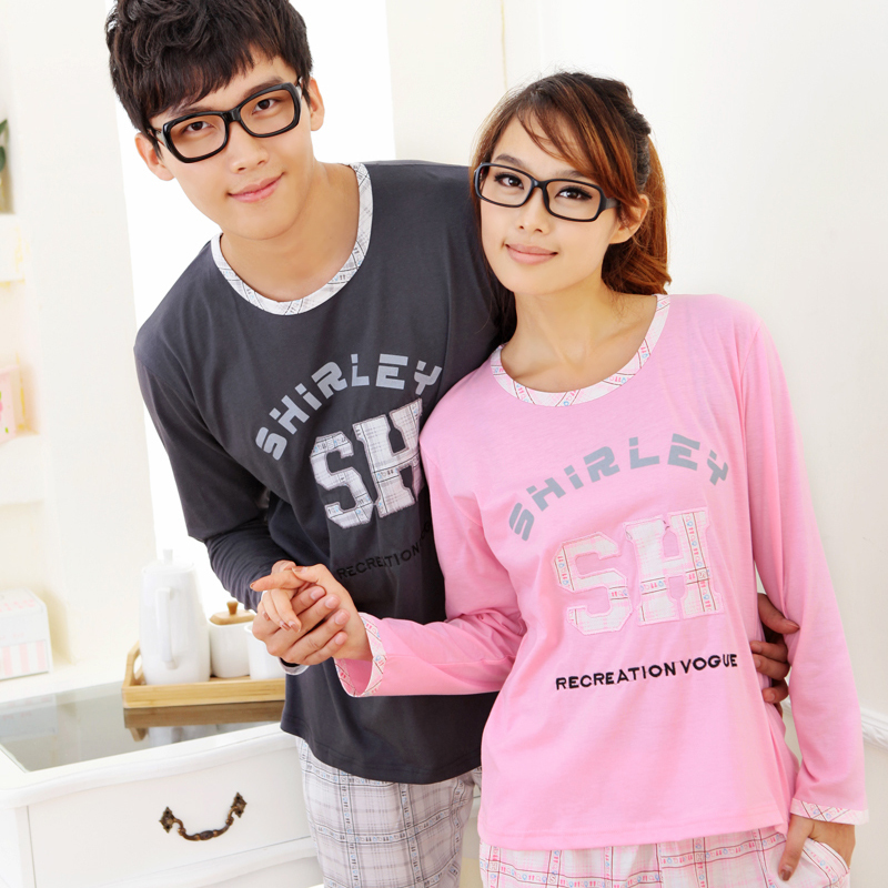 Free Shipping Princess lovers sleepwear male women's spring and autumn lounge male knitted cotton long-sleeve knitted set