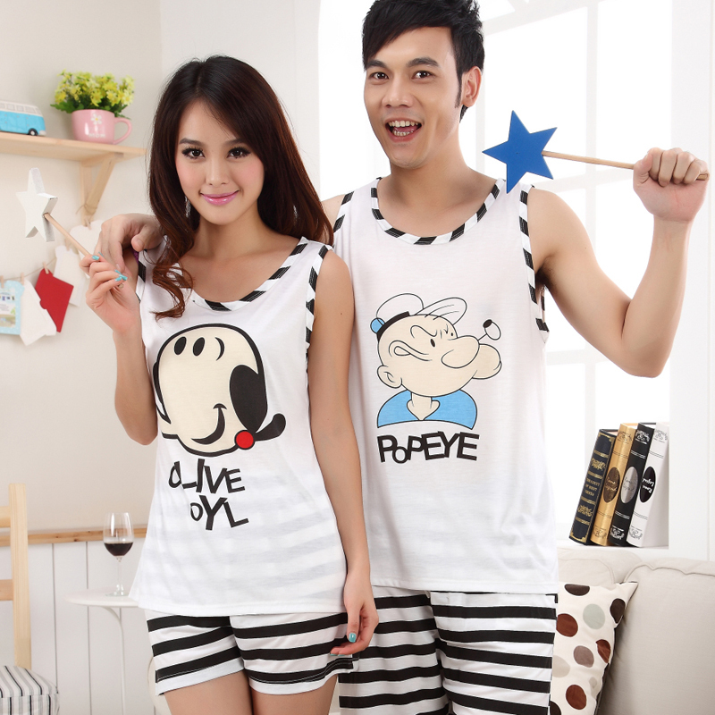 Free Shipping Princess lovers sleepwear vest male women's summer cotton sleeveless cartoon POPEYE lounge