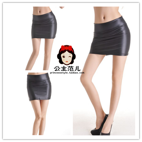 Free Shipping!! Princess matt faux leather  half-length slim  mini skirt