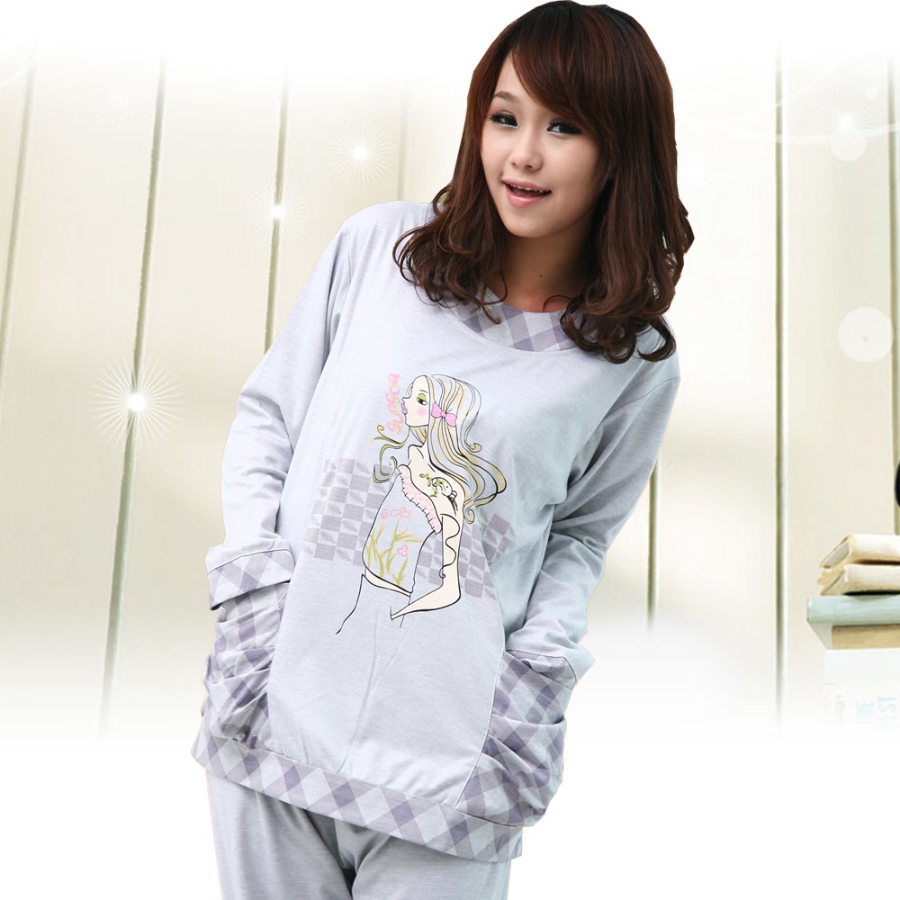 Free Shipping Princess spring and autumn sleepwear women's long-sleeve knitted cotton cartoon casual set lounge