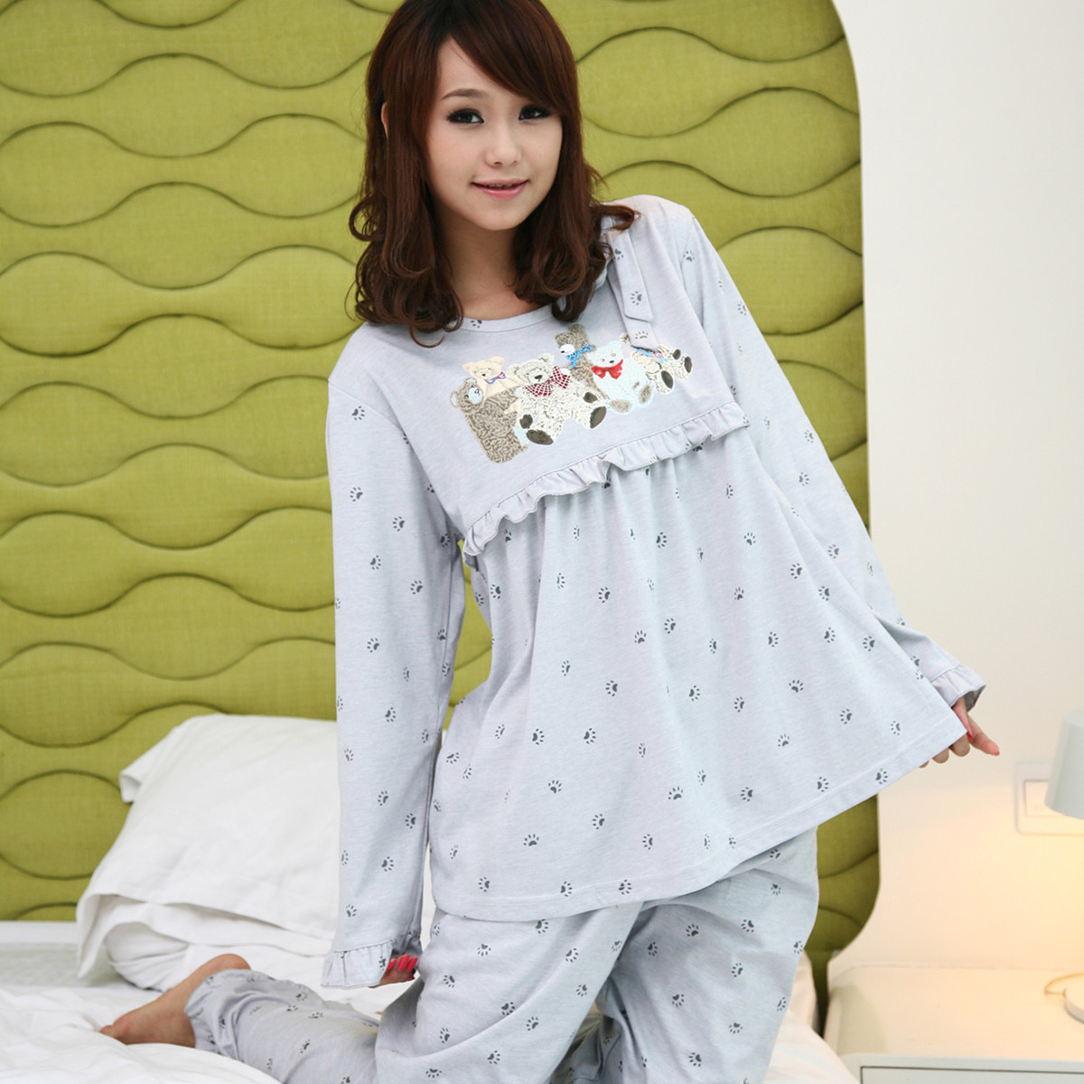 Free Shipping Princess spring and autumn women's sleep set knitted cotton long-sleeve cartoon casual women's lounge