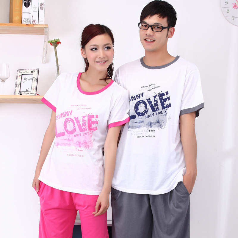 Free Shipping Princess spring and summer cartoon lovers sleepwear cotton short-sleeve male women's set lounge