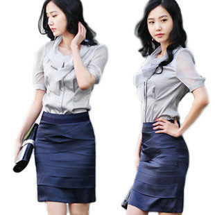 Free shipping Professional set short-sleeve chiffon shirt women's fashion career skirt ol work wear