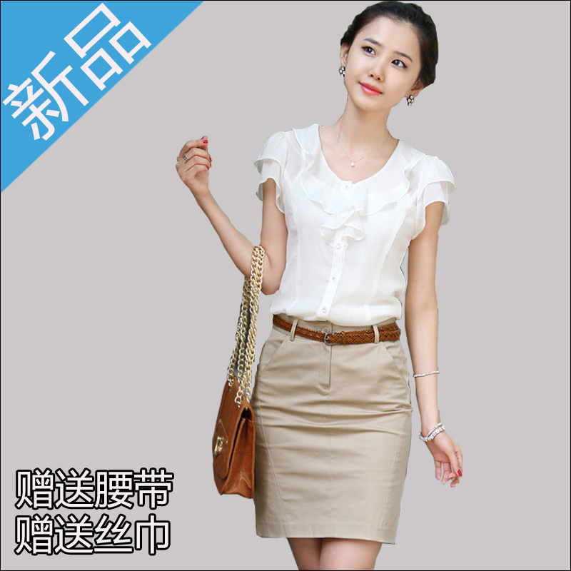 Free shipping Professional short skirt gentlewomen work wear sets skirt shirt women's set female summer work wear