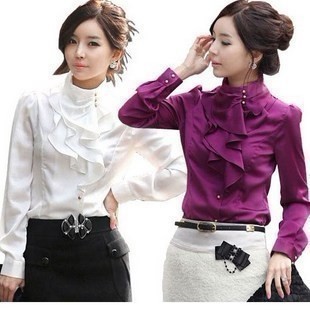 free shipping promotion 2012 new fashion women shirts dress shirt  fashionable tops long sleeve fauv silk blouse lady shirt F41