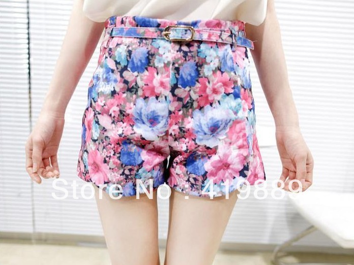 free shipping promotion 2013 summer new arrival sexy slim high waist floral pattern women club shorts hot pants beach shors