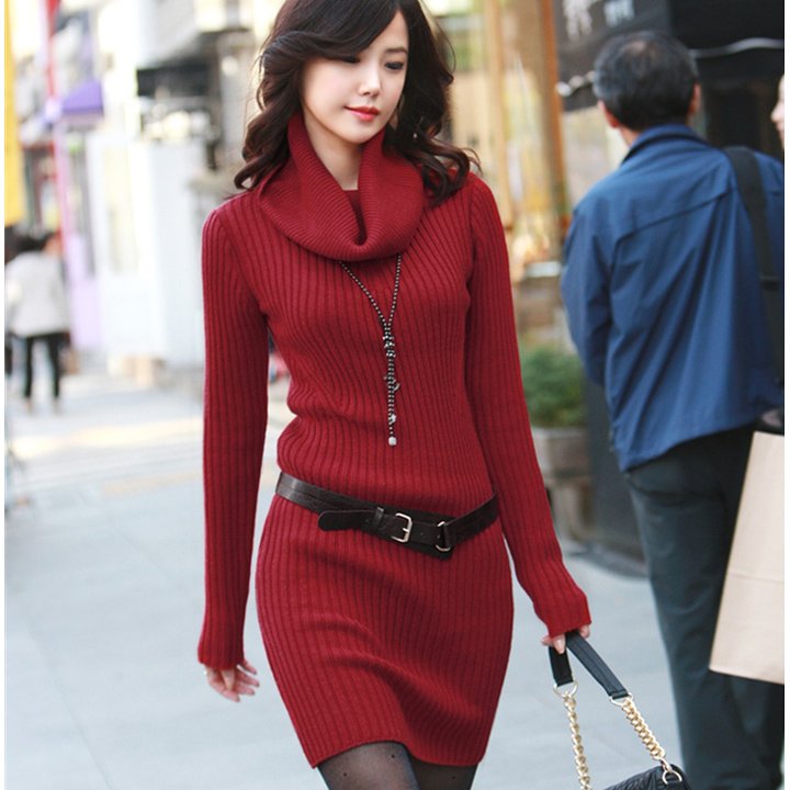 Free shipping promotion autumn and winter basic sweater medium-long sweater dress women slim pattern sweater 8652