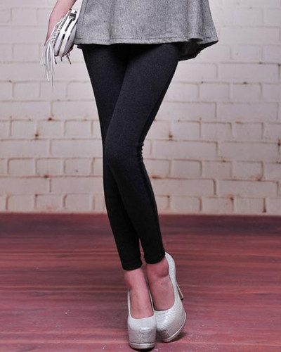 Free Shipping Promotion Comfy Cotton Leggings with Side Faux Leather Stripes Skinny Tights Stretch Pants