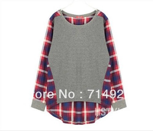 Free shipping promotion New fashion Long Sleeve plaid Bottoming Shirt woman's sweater 10pcs/lot 8983