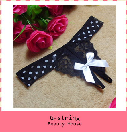 Free shipping Promotion Sexy Lingerie women's lady's Underwear Lace Flower G-string/Thong Black with white spots Z0015