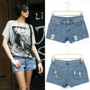 Free Shipping Promotions Fashion Rivet short jeans, jeans shop online,women shorts, jeans pants, pants women AD9989SK