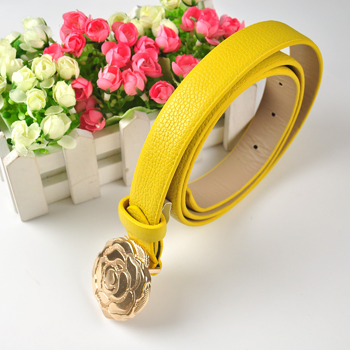 Free Shipping  Pu Leather Belts Rose Metal Buckle Belt Women's Fashion  yellow color  6006/ from jessy store