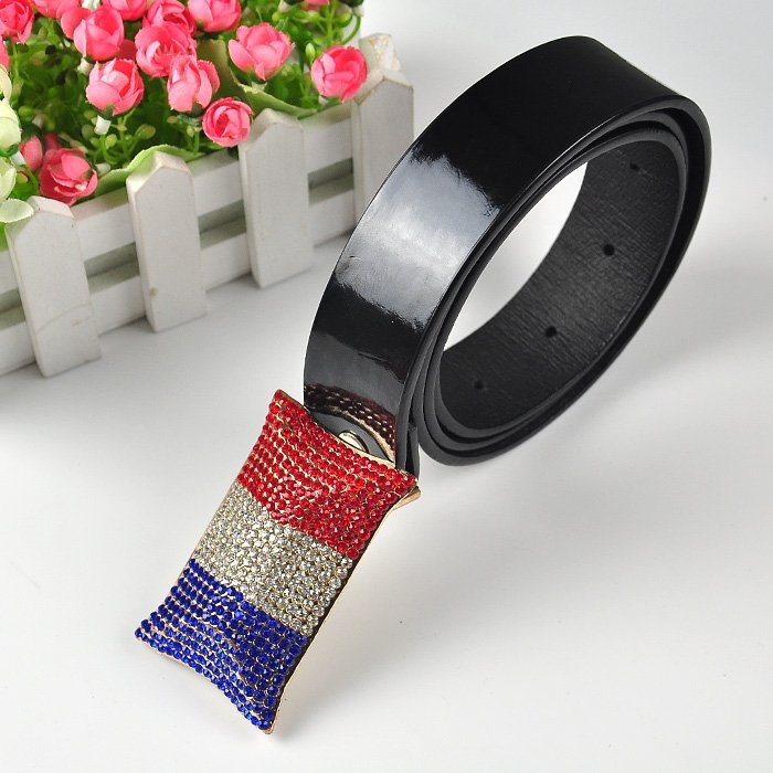 Free Shipping Pu leather Imitation Blue White Red Diamond Belt Women's Fashion Belts From Jessy's store