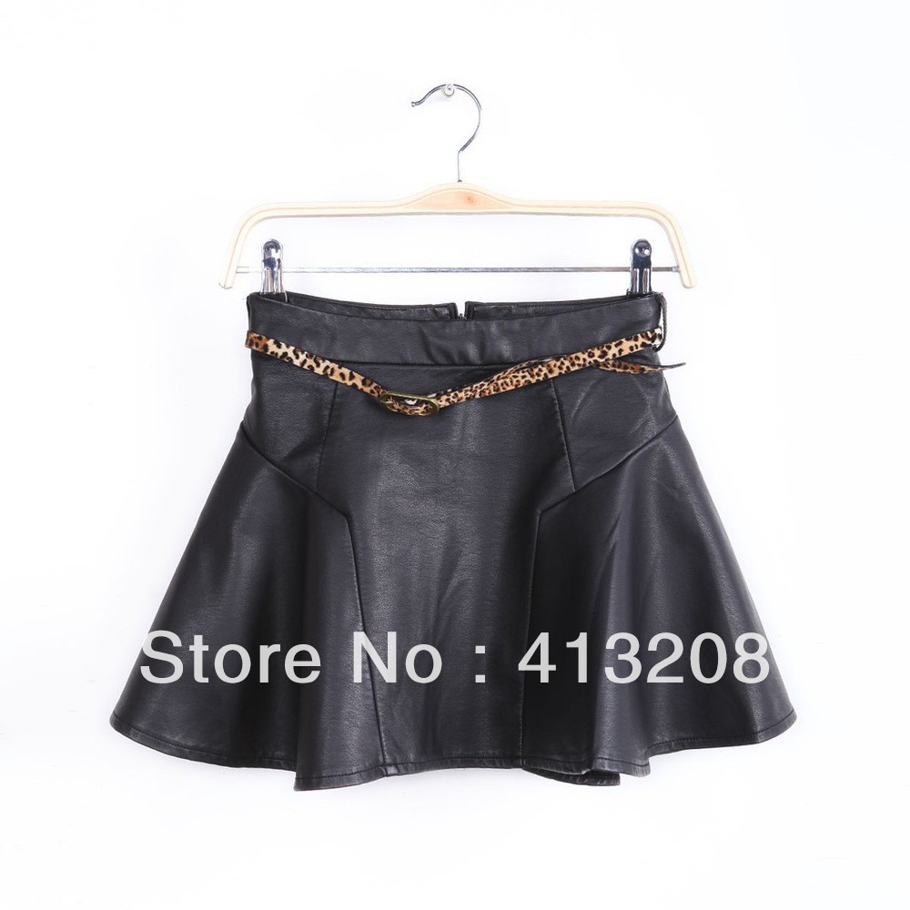 Free shipping PU leather ladies' skirts high quality pockets hip fashion women's mini sashes pleated clothing wholesale