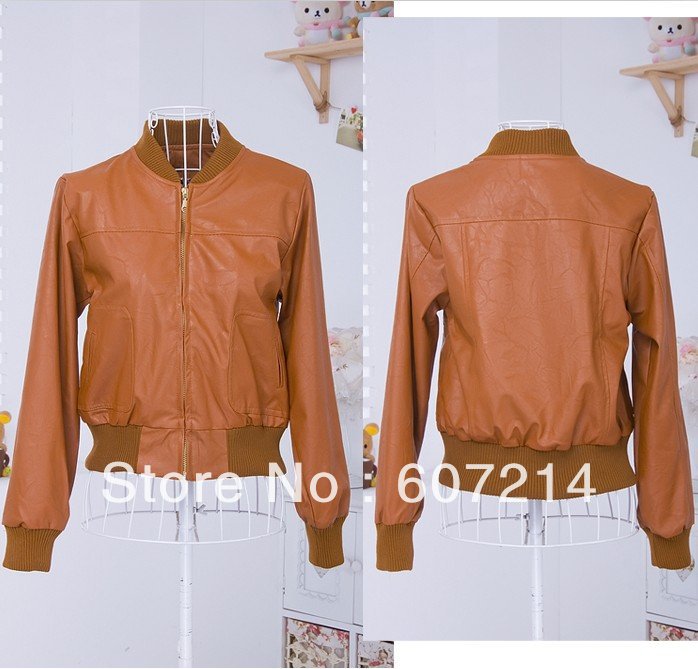 Free Shipping PU leather long-sleeved stand-collar jacket / fashion jacket 2 colors