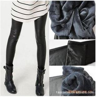 free shipping /PU leather women leggings dual-layer thicker warm trousers for women/ankle-length pants,star style