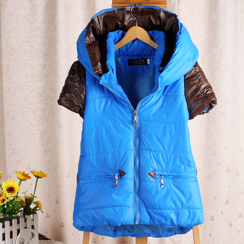 Free Shipping PU patchwork with a hood thickening clip cotton vest thermal vest 2012 women's outerwear V2944