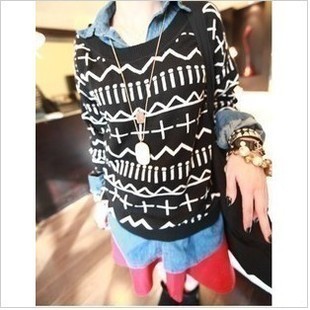 Free shipping Pullover sweater outerwear female short design geometry irregular pattern all-match pullover sweater #TB224