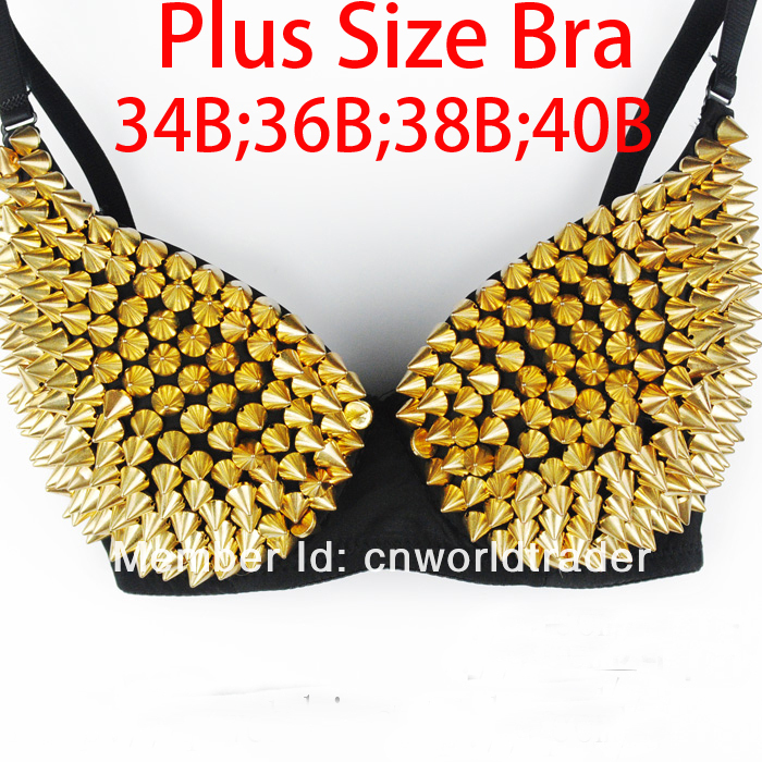 FREE SHIPPING  punk rock gothic Party Disco handmade Embellished Spike Stud Pattern push up Bra plus size bra