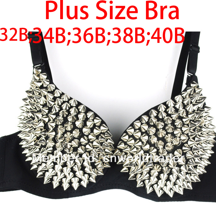 FREE SHIPPING  punk rock gothic Party Disco handmade Embellished Spike Stud Pattern push up Bra plus size bra