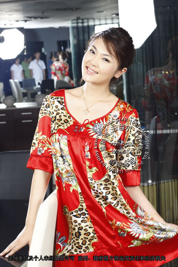 free shipping Pure silk mulberry silk sm1802 V-neck leopard print women's short-sleeve skirt